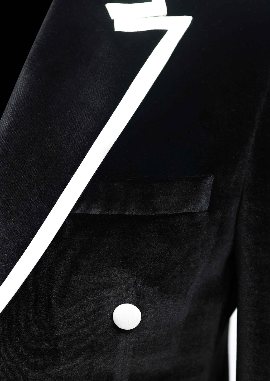 Black Velvet Double Breasted Tuxedo Dinner Jacket with White Contrast