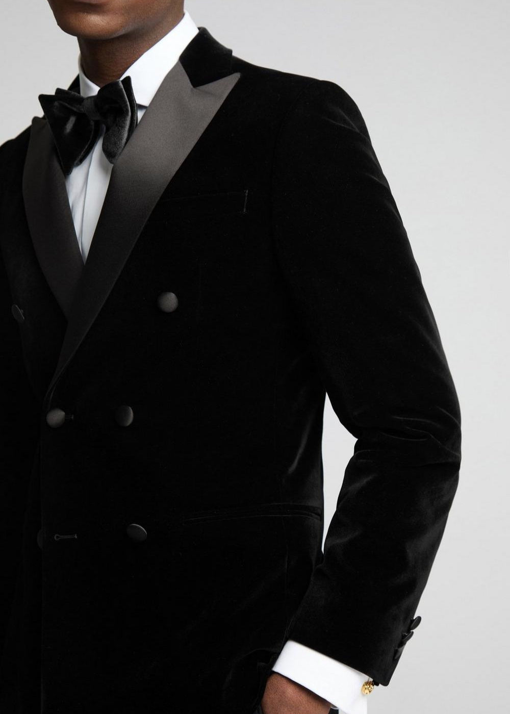 Wedding Black Velvet Double Breasted Tuxedo